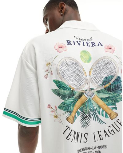 Jack & Jones Co-ord Oversized Mesh Riviera Back Printed Shirt - White