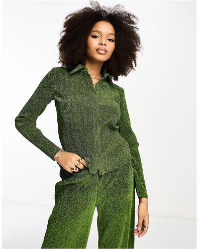 Glamorous Camicia comoda glitterata - Verde