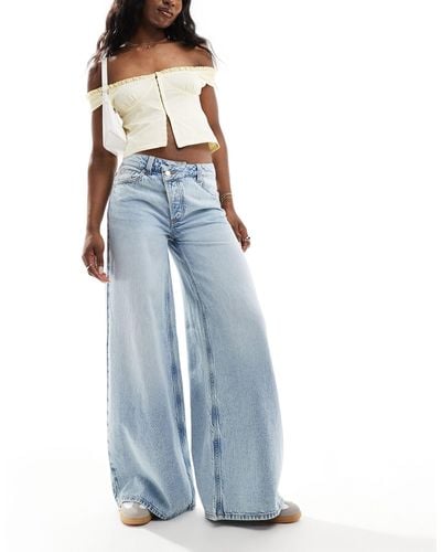 ASOS Soft Wide Leg Jeans With Cross Front - Blue