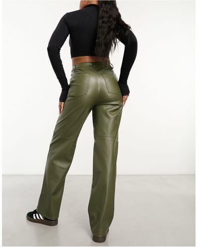 Pimkie Wide Leg Faux Leather Trousers - Green