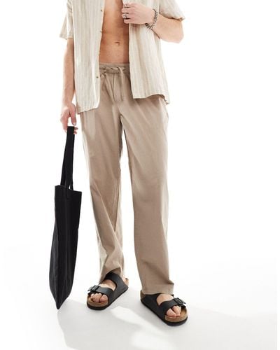 Jack & Jones Loose Linen Trousers With Drawstring Waist - Natural