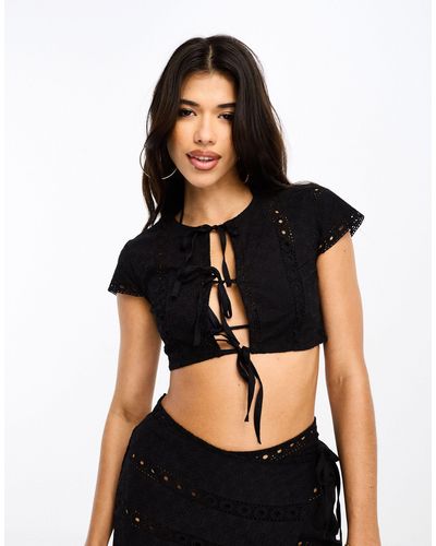 ASOS Broderie Beach Crop Top Co-ord With Keyhole Detail - Black