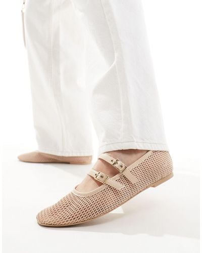 Bershka Strap Detail Mesh Ballet Court Shoes - White