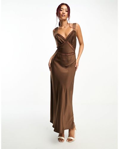 Bardot Lace Slip Dress - Brown