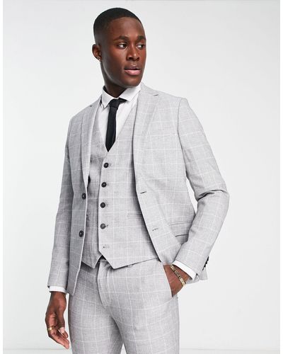 New Look – karierte anzugjacke mit sehr engem schnitt - Weiß