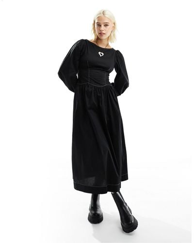 Collusion Cotton Corset Maxi Dress With Contrast Stitch - Black