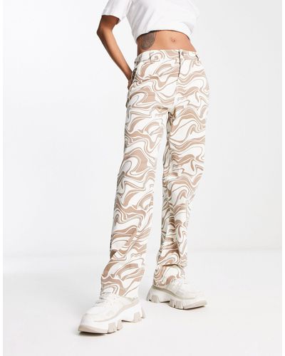 Hollister Pantaloni dad fit a vita alta color crema con stampa effetto marmo - Neutro