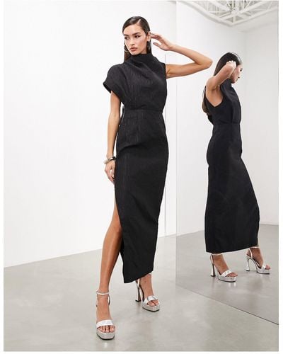 ASOS Statement Textured High Neck Sleeveless Maxi Dress - Black