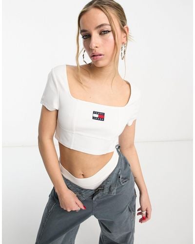Tommy Hilfiger Square Neck Archive Logo Top - White