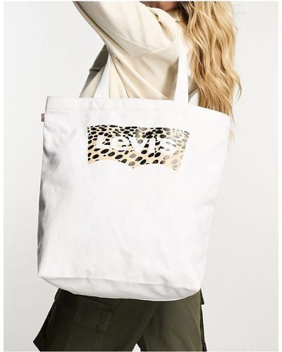 Levi's Tote Bag With Leopard Print Batwing Logo - White