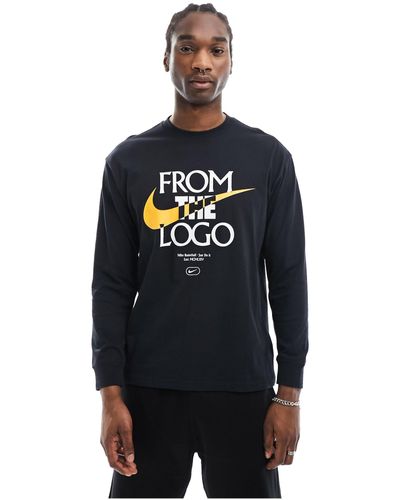 Nike Basketball T-shirt a maniche lunghe nera con grafica - Blu