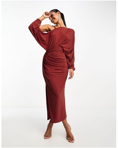 ASOS Grecian - vestito midi color ruggine con spalle scoperte - Rosso