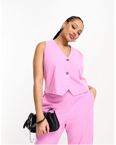 Vero Moda Tailored Pinstripe Cropped Waistcoat Co-ord - Pink