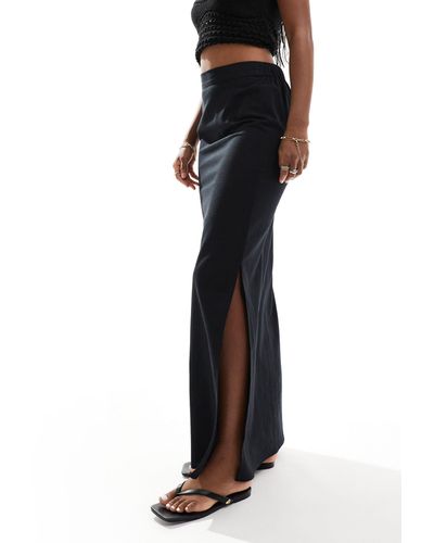 Threadbare Linen Blend Column Maxi Skirt - Black