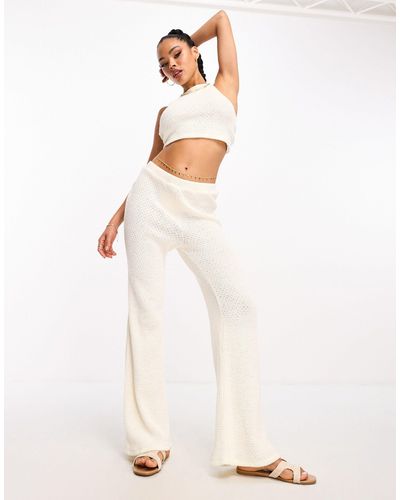 Pieces Knitted Wide Leg Trousers Co-ord - White