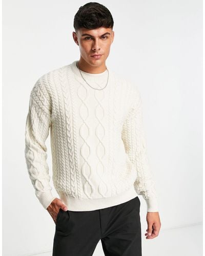 New Look Relaxed Fit Cable Crew Neck Sweater - White