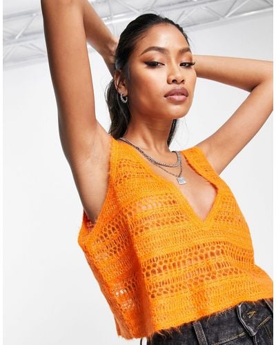 & Other Stories Wool Crochet Vest - Orange