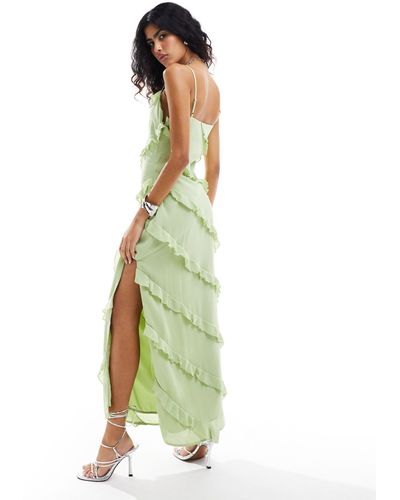 Pretty Lavish Asymmetric Cami Ruffle Midaxi Dress - Green
