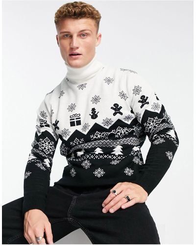 Threadbare Kersttrui Met Fair Isle Motief En Col - Zwart