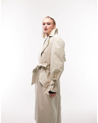 TOPSHOP Washed Longline Trench Coat - Natural