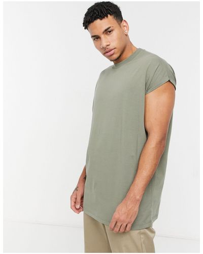 ASOS Oversized Longline T-shirt With Roll Sleeve - Green