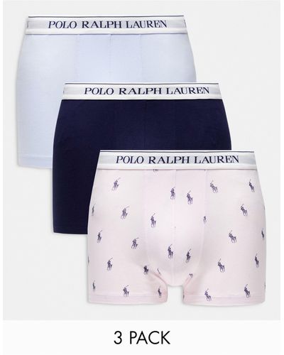 Polo Ralph Lauren Confezione da 3 boxer aderenti rosa con logo ripetuto, azzurro e navy - Bianco