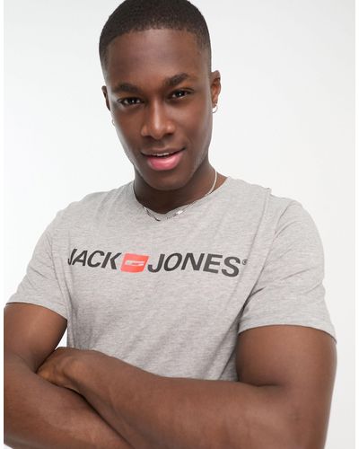 Jack & Jones T-shirt grigia con logo - Marrone