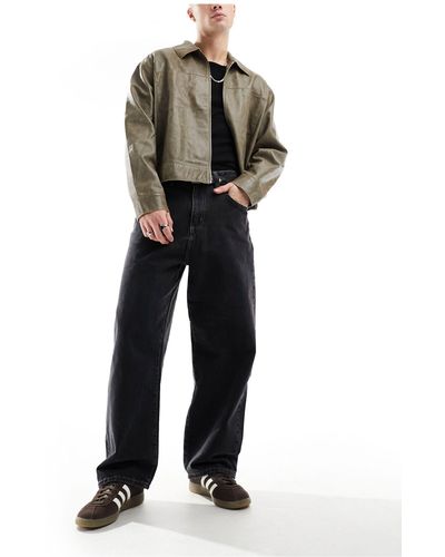Pull&Bear Jeans extra larghi a fondo ampio nero slavato - Marrone