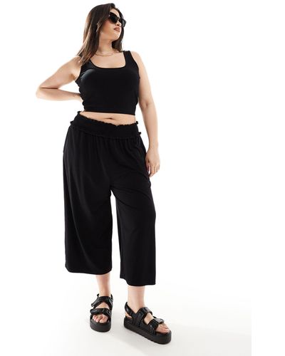 ASOS Asos Design Curve Shirred Waist Cropped Culotte Trousers - Blue