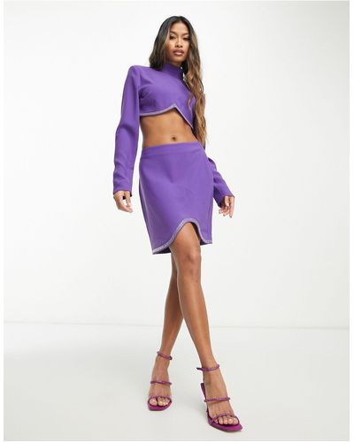 NA-KD X Janka Pollani Co-ord Rhinestone Hem Curved Mini Skirt - Purple