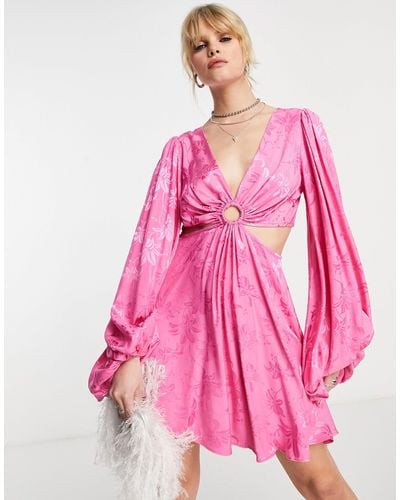 TOPSHOP Jacquard Cut Out Mini Dress - Pink