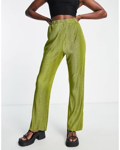 Lola May Pantalones verde amarillento plisados