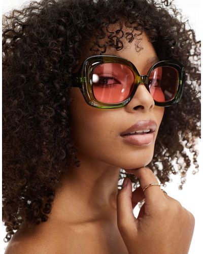 Aire X asos - celestial - occhiali da sole squadrati verdi con lenti rosa - Marrone