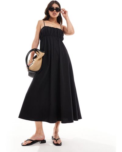 ASOS Ruched Bust Maxi Sundress With Adjustable Straps - Black