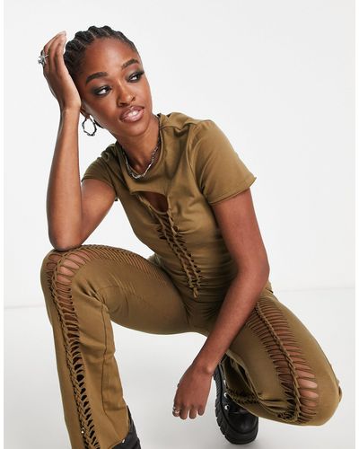 Collusion Twist Cropped T-shirt Co-ord - Brown