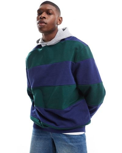 ASOS Oversized Striped Hoodie With Contrast Hood - Blue