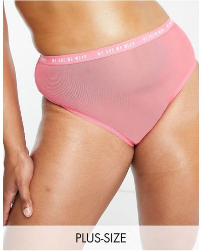 We Are We Wear Curve Poly Blend High Leg Ruched Back Brazilian Brief - Pink