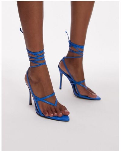 TOPSHOP Rosie Ankle Tie Strippy Sandals - Blue