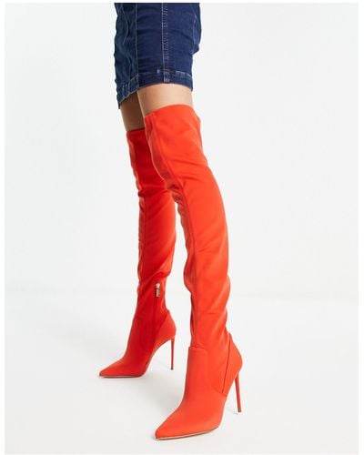 Steve Madden Vava Over The Knee Heeled Boots - Red