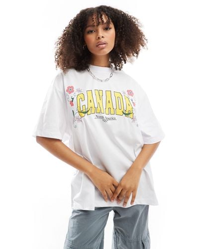 ASOS Oversized T-shirt With Embroidered Canada Floral Graphic - White