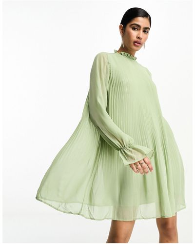 NA-KD Pleated Mini Dress - Green