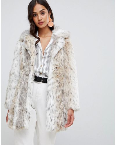 New Look Faux Fur Snow Leopard Coat - White