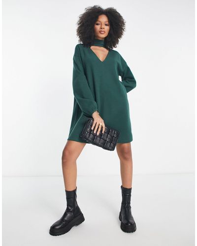 ASOS Supersoft Choker Detail Long Sleeve Mini Sweater Dress - Green