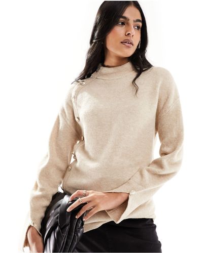 Morgan Knitted Wool Jumper With Button Details - Natural