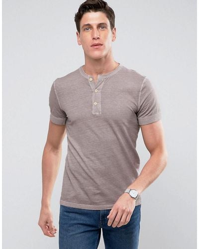 Abercrombie & Fitch Muscle Slim Fit Henley T-shirt Rib Cuff Garment Dyed In Plum - Purple