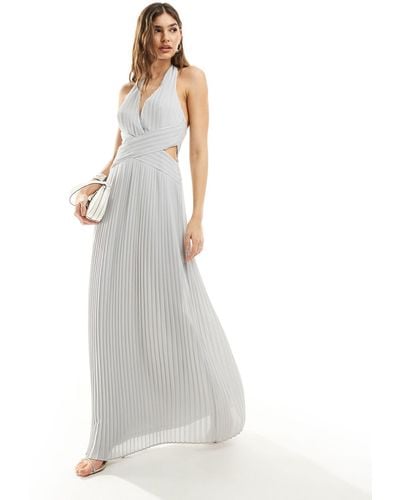 TFNC London Bridesmaid Chiffon Halter Neck Pleated Maxi Dress - White