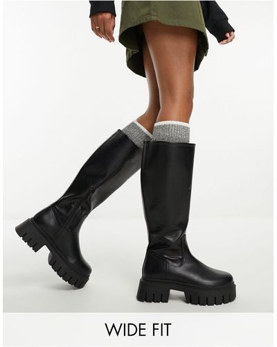 ASOS Wide Fit Carter Chunky Flat Knee Boots - Black