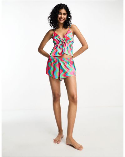 Luna Satin Cami And Shorts Pajama Set - Multicolor
