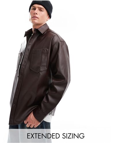 ASOS 90s Oversized Faux Leather Shirt - Brown