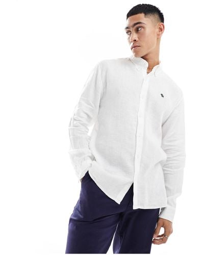 Abercrombie & Fitch – locker geschnittenes leinenhemd - Weiß